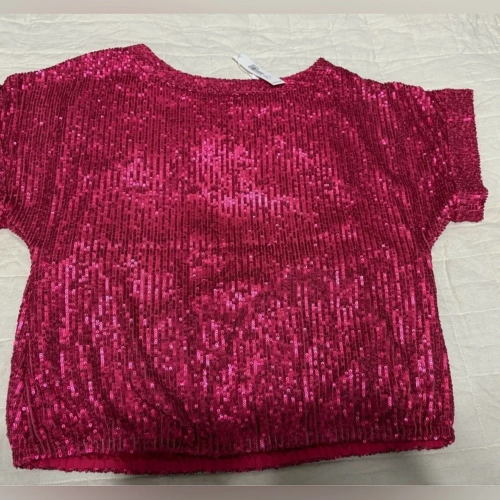 Trina Turk Fuchsia Sequin Short Sleeve Top - Picture 3 of 6